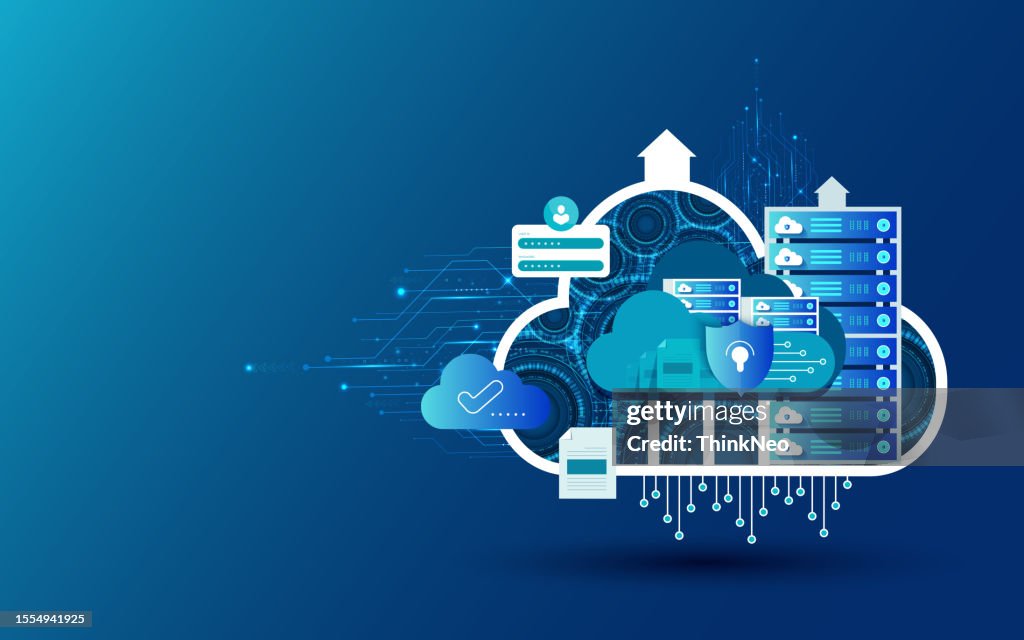 Cloud computing service management. Digital technology background.