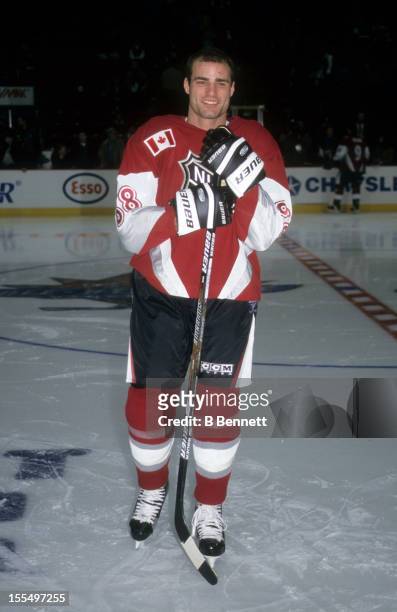 Eric Lindros of Team North America and the Philadelphia Flyers poses for a portrait before the 1998 NHL All-Star Game against the World on January...