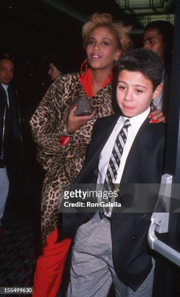 Toukie Smith and son Raphael De Niro attend the premiere of We're No Angels on December 13, 1989 at Loew's Tower Theater in New York City.