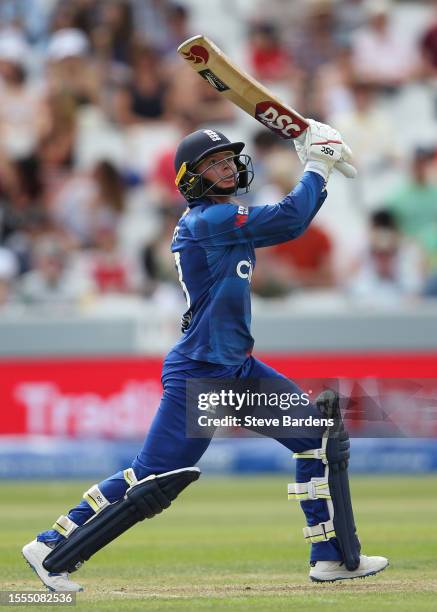 Danni Wyatt of England plays a shot to the boundary during the Women's Ashes 3rd We Got Game ODI match between England and Australia at The Cooper...