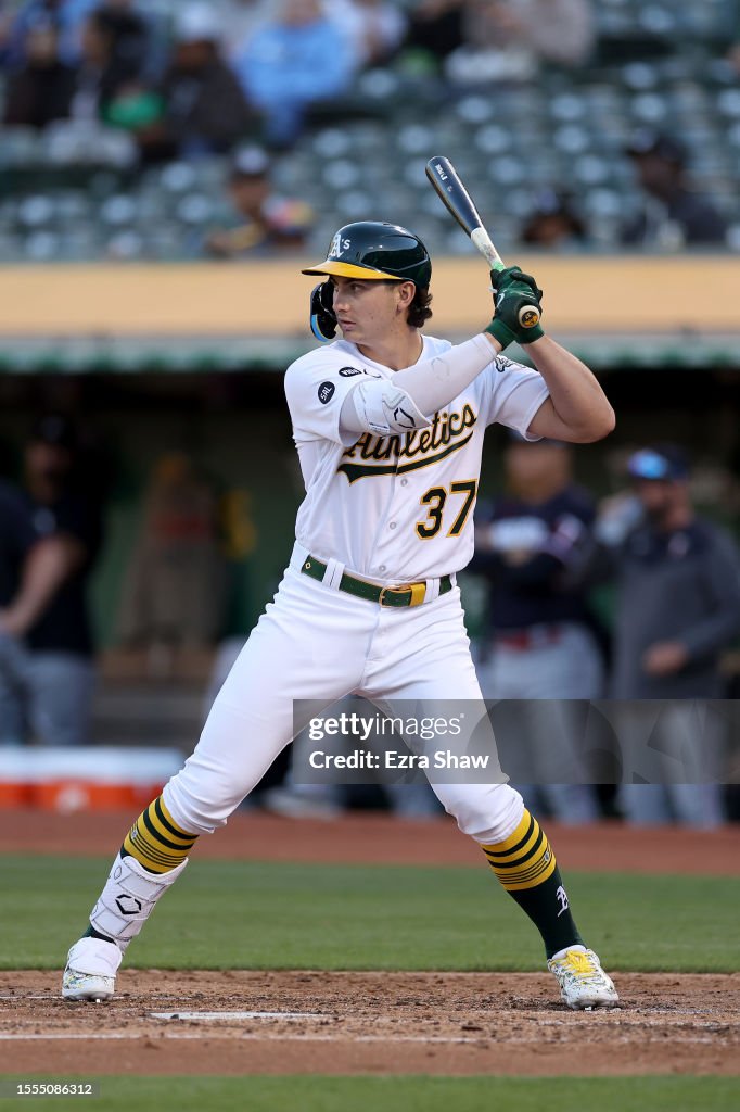 Jean Soderstrom Tyler Soderstrom of the Oakland Athletics bats against the Minnesota ...