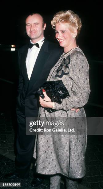 Musician Phil Collins and wife Jill Tavelman attending 46th Annual Golden Globe Awards on January 28, 1989 at the Beverly Hilton Hotel in Beverly...