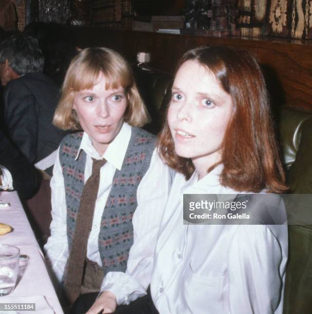 Actress Mia Farrow and sister Tisa Farrow attend the party for Romantic Comedy on November 8, 1979 at Trader Vic's in New York City.