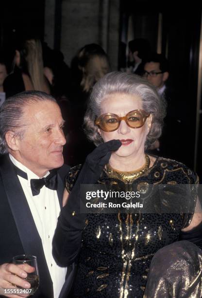 Designer Pauline Trigere and date attend 13th Annual Council of Fashion Designers of America Awards on February 7, 1994 at the New York State Theater...