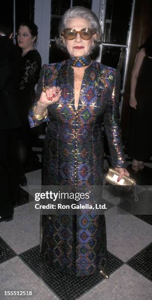 Designer Pauline Trigere attends Lighthouse Benefit Honoring Isaac Mizrahi on February 11, 1998 at the Benetton Flagship Store in New York City.