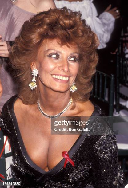 Actress Sophia Loren attends the Valentino: Thirty Years of Magic Career Retrospective Gala on September 22, 1992 at the Seventh Regiment Armory in...