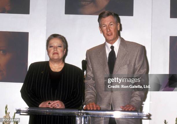 Actress Kathy Bates and producer Robert Rehme attend the 73rd Annual Academy Awards Nominations Annoucements on February 13, 2001 at Academy of...