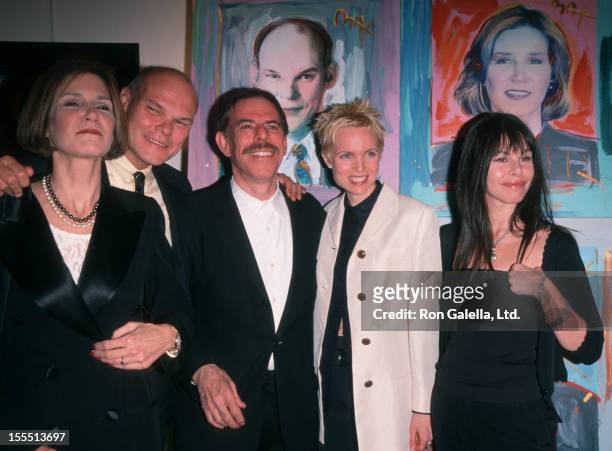 Artist Peter Max, wife, daughter and James Carville attend Peter Max Art Exhibit Opening on April 29, 1999 at the Dyansen Gallery in New York City.