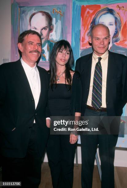 Artist Peter Max, daughter and James Carville attend Peter Max Art Exhibit Opening on April 29, 1999 at the Dyansen Gallery in New York City.