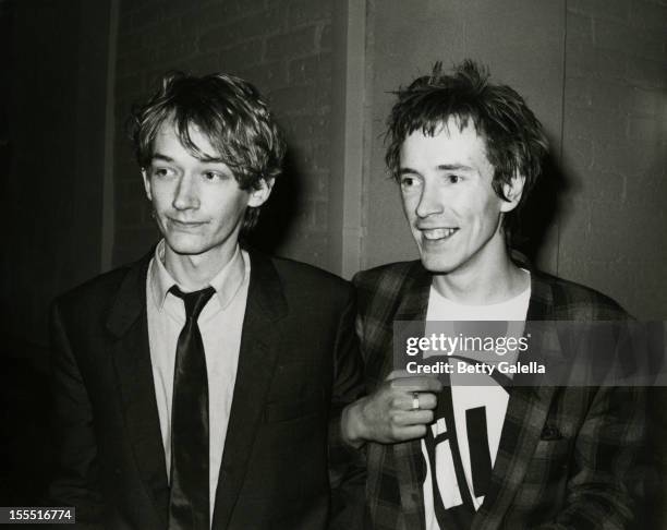 Musicians Keith Levene and John Lydon of Public Image Ltd. Attend Warner Bros. Grammy Party on February 27, 1980 at Chasen's Restaurant in Beverly...