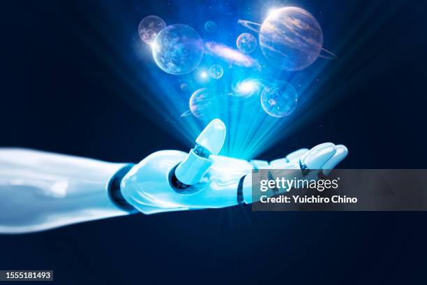 ai robot hand and space - possible stock pictures, royalty-free photos & images