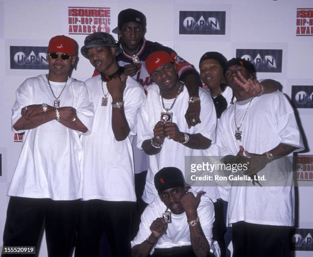 Rappers Juvnele, B.G., Turk, Birdman, Lil Wayne of the Hot Boys and producer Mannie Fresh attend The Source Hip-Hop Music Awards on August 18, 1999...