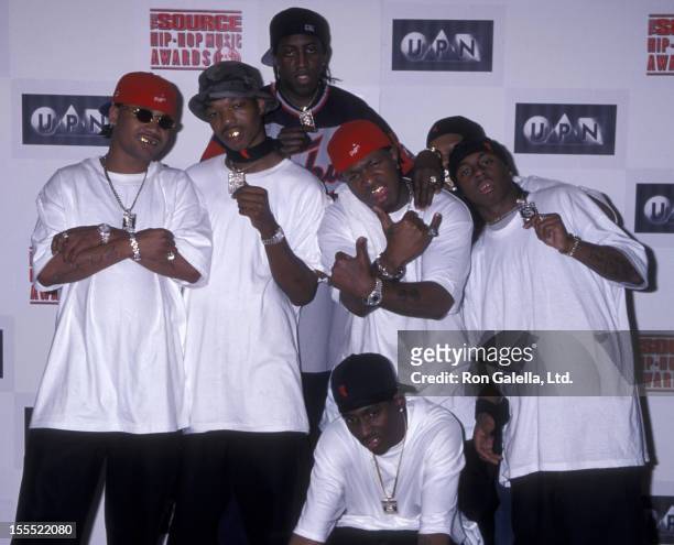 Rappers Juvnele, B.G., Turk, Birdman, Lil Wayne of the Hot Boys and producer Mannie Fresh attend The Source Hip-Hop Music Awards on August 18, 1999...