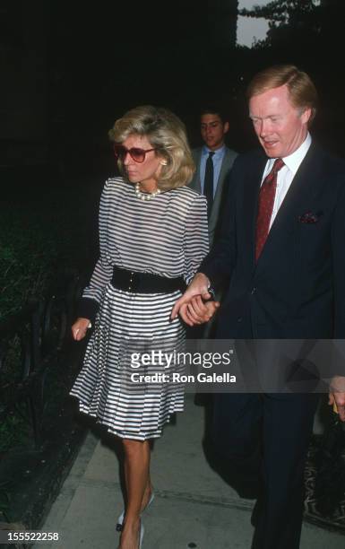 Anne Ford and anchorman Chuck Scarborough attend the funeral service for Carter Cooper on July 26, 1988 at St. James Church in New York City.
