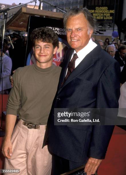 Actor Kirk Cameron and Reverend Billy Graham attend the Hollywood Walk of Fame Star Ceremony Honoring Reverend Billy Graham on October 15, 1989 at...
