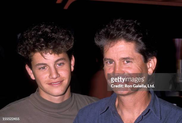 Actor Kirk Cameron and father Robert Cameron attend Hollywood Walk of Fame Star Ceremony Honoring Reverend Billy Graham on October 15, 1989 at...