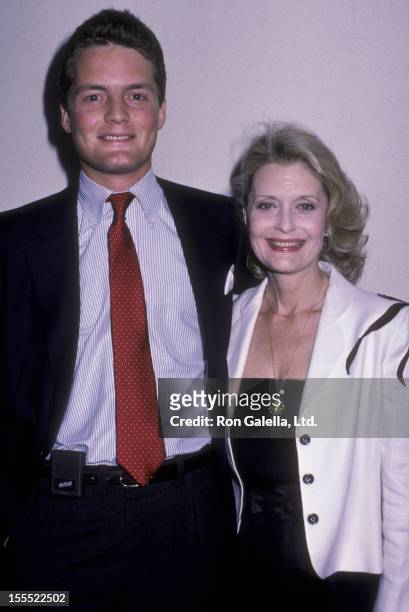 Actress Constance Towers and son Michael McGrath attend the wrap party for Capitol on June 4, 1984 at Spago Restaurant in West Hollywood, California.