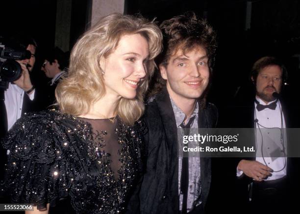 Actress Cynthia Rhodes and musician Richard Marx attend the 45th Annual Golden Globe Awards on January 23, 1988 at Beverly Hilton Hotel in Beverly...