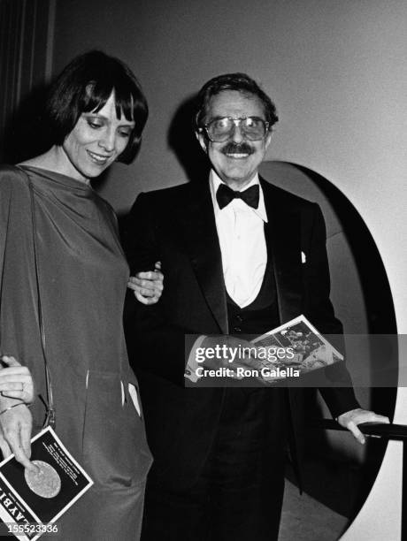 Producer David Merrick and wife Etan Aronson attend 37th Annual Tony Awards on June 5, 1983 at the Uris Theater in New York City.