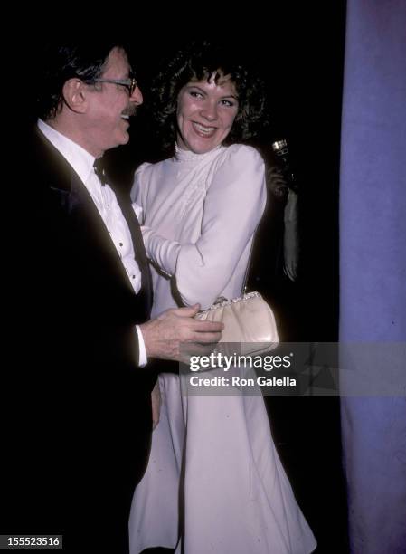 Producer David Merrick and wife Karen Prunczik attend the Cats Opening Night Performance on October 7, 1982 at Winter Garden Theatre in New York City.
