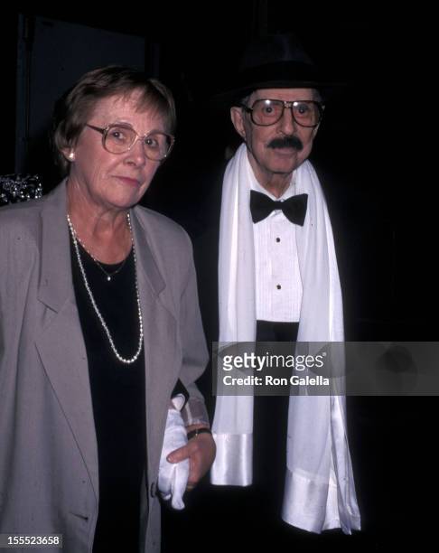 Producer David Merrick and wife Natalie Lloyd attend the 50th Annual Tony Awards on June 2, 1996 at the Majestic Theatre in New York City.