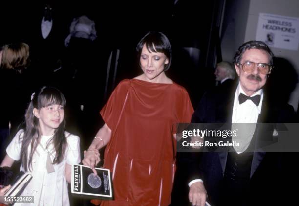 Producer David Merrick, wife Etan Aronson, and his daughter Celia Merrick attend the 37th Annual Tony Awards on June 5, 1983 at Uris Theatre in New...