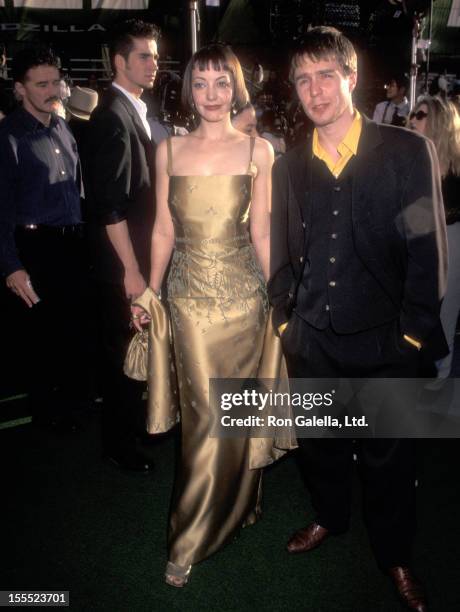 Actress Arabella Field and actor Sam Rockwell attend the Godzilla New York City Premiere on May 18, 1998 at Madison Square Garden in New York City.