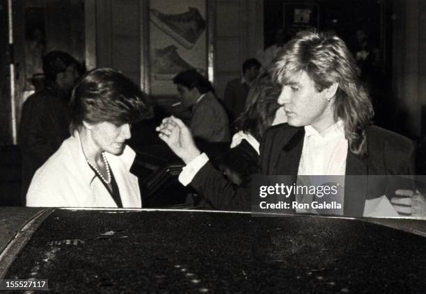 Musician Simon Le Bon and model Claire Stansfield being photographed on December 21, 1984 at the BeBop Cafe in New York City, New York.