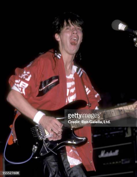 Musician Andy Taylor of Duran Duran peforming at the Duran Duran Concert on March 19, 1984 at Madison Square Garden in New York City, New York.