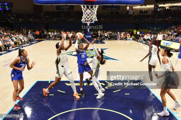 Tiffany Hayes of the Connecticut Sun shoots the ball during the game against the Dallas Wings on July 25, 2023 at the College Park Center in...