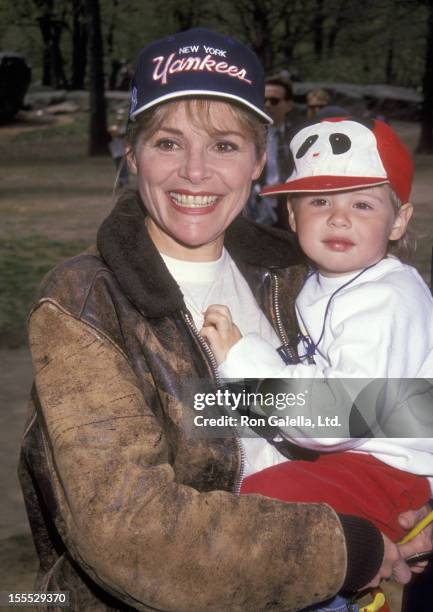 Actress Helen Shaver and son Mackenzie Smith attend the Broadway Show League's 38th Annual Softball Season on April 30, 1992 at Heckscher Field,...