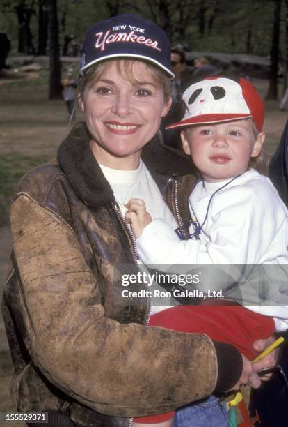 Actress Helen Shaver and son Mackenzie Smith attend the Broadway Show League's 38th Annual Softball Season on April 30, 1992 at Heckscher Field,...