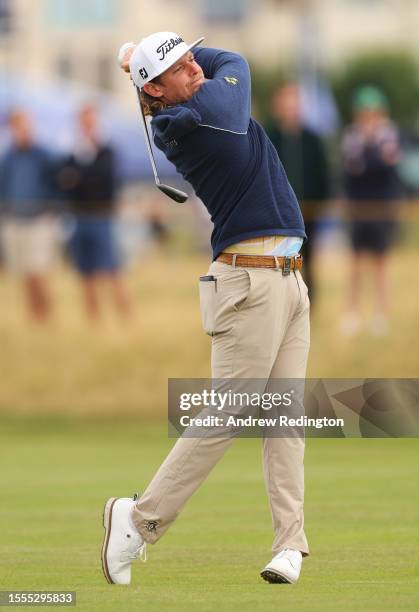 Cameron Smith of Australia plays a shot on the 15th hole during a practice round prior to The 151st Open at Royal Liverpool Golf Club on July 19,...