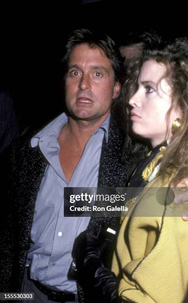 Actor Michael Douglas and wife Diandra Douglas attend the premiere of The Color Of Money on October 8, 1986 at the Ziegfeld Theater in New York City.