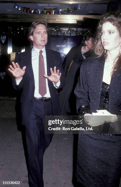 Actor Michael Douglas and Diandra Douglas attend the premiere party for Jewel Of The Nile on December 4, 1985 at Regine's in New York City.