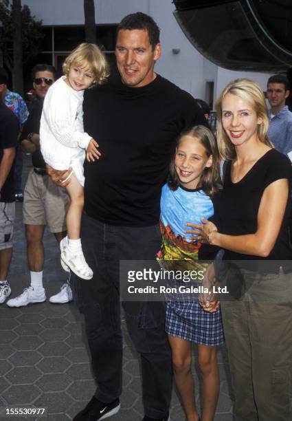 Actor/Athlete Ralf Moeller, wife Annette Moeller and daughters Laura Moeller and Jacqueline Moeller attend the Chicken Run Univeral City Premiere on...