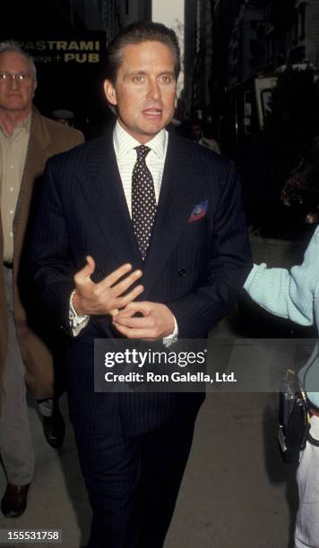 Actor Michael Douglas sighted on location filming Wall Street on April 29, 1987 in New York City.