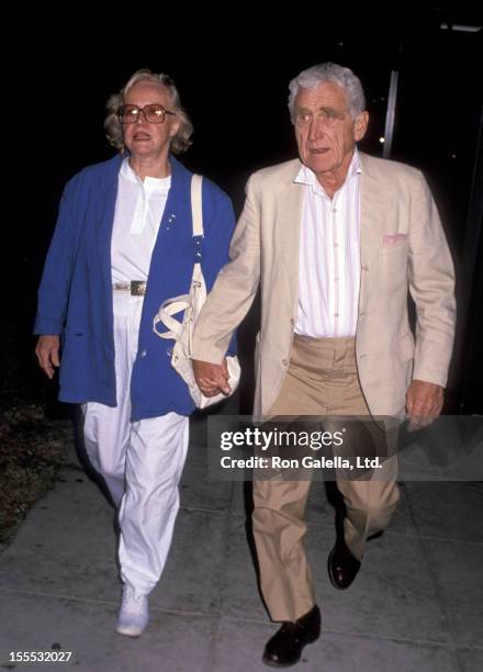 Actor James Whitmore and wife Audrey Lindley sighted on December 3, 1989 at the Academy Theater in Beverly Hills, California.