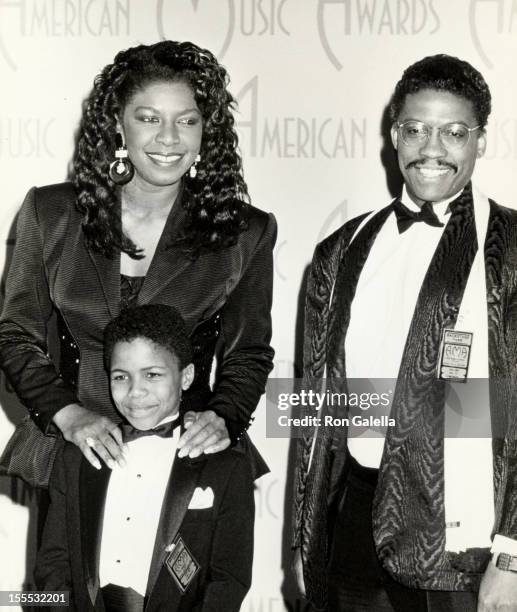 Singer Natalie Cole, son Robert Yancy and Herbie Hancock attending 15th Annual American Music Awards on January 25, 1988 at Shrine Auditorium in Los...