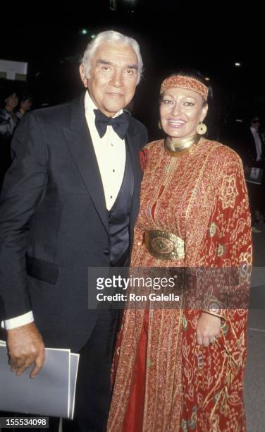 Actor Lorne Greene and wife Nancy Deale attend 37th Annual Primetime Emmy Awards on September 25, 1985 at the Pasadena Civic Auditorium in Pasadena,...