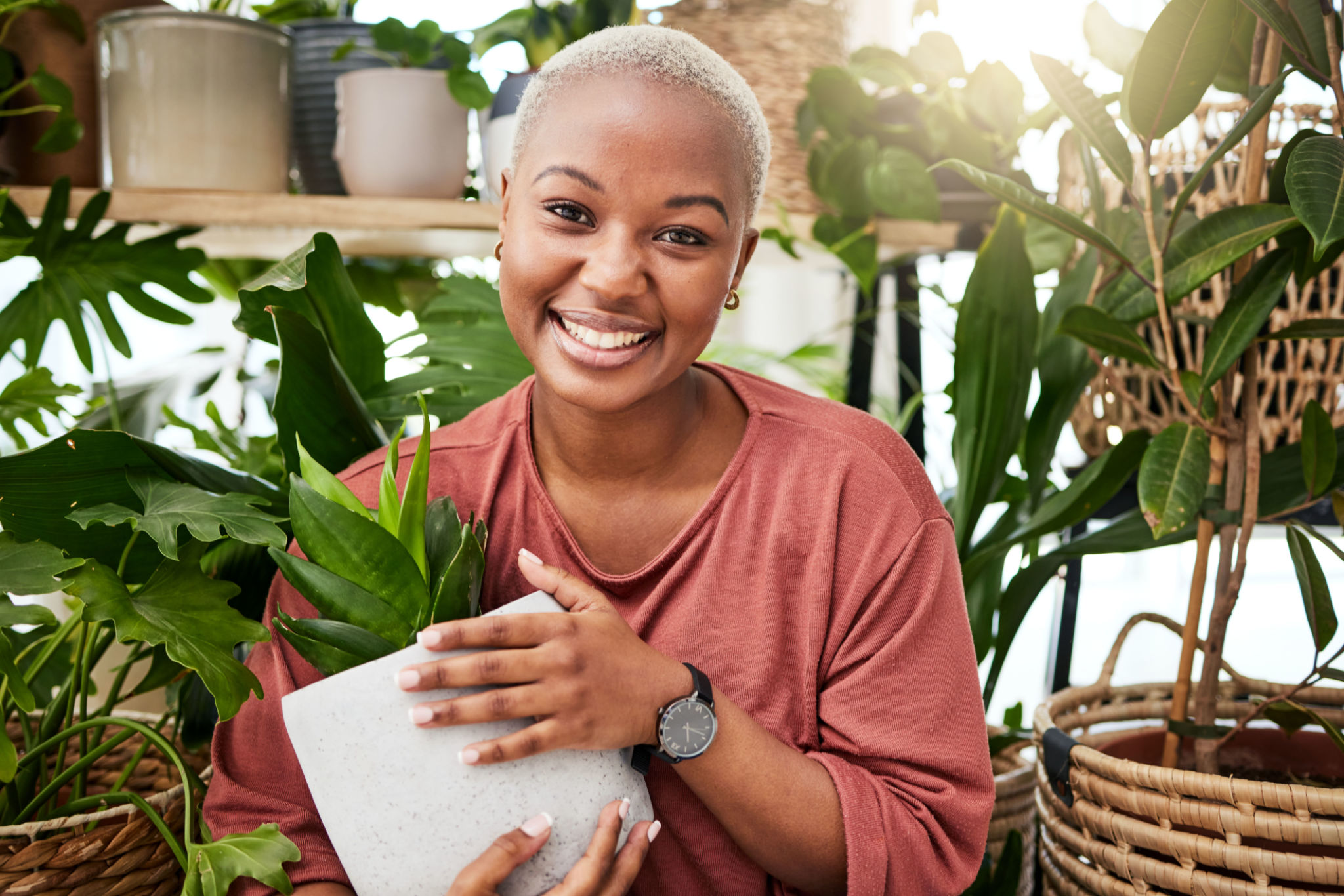 happy person with plants