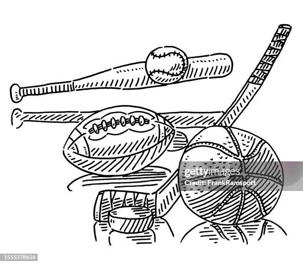 us sports symbol drawing - sports equipment stock illustrations
