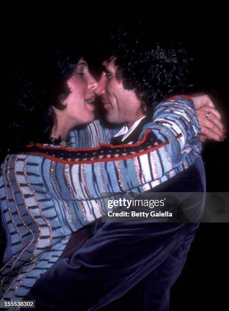 Actor Jim Dale and Julia Schafler attend the opening party for Barnum on February 14, 1982 at the Brown Derby in Hollywood, California.