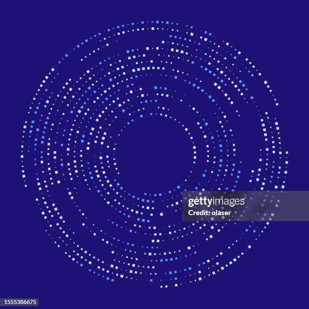 small square dots in concentric circles - binary code circle stock illustrations