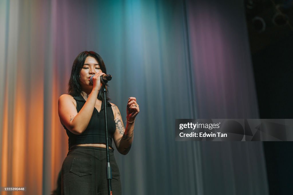 Asian Female R&b Singer Young Asian Chinese Solo Female Singer Singing Performance On Stage ...