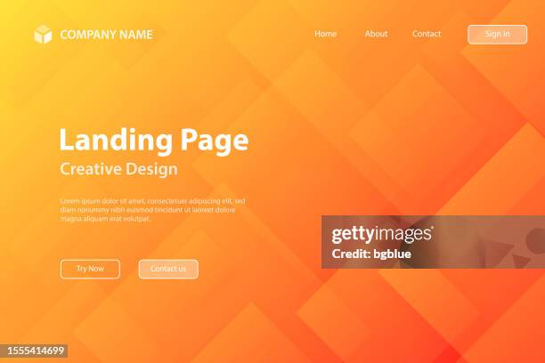 ランディングページテンプレート – 抽象的な背景に正方形とオレンジ色のグラデーション – トレンディなデザイン - ダイヤ模様点のイラスト素材／クリップアート素材／マンガ素材／アイコン素材