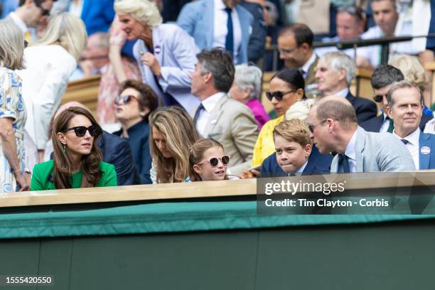 Catherine, Princess of Wales, Princess Charlotte of Wales, Prince George of Wales, and Prince William, Prince of Wales in the Royal Box during the...