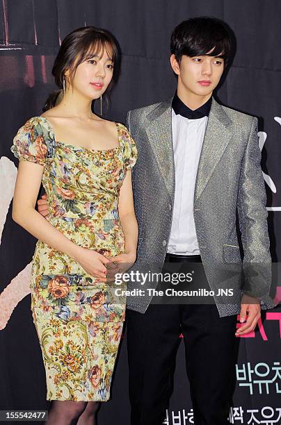 Yoon Eun-Hye and Yoo Seung-Ho attend the MBC Drama 'Missing You' Press Conference at lotte hotel on November 1, 2012 in Seoul, South Korea.