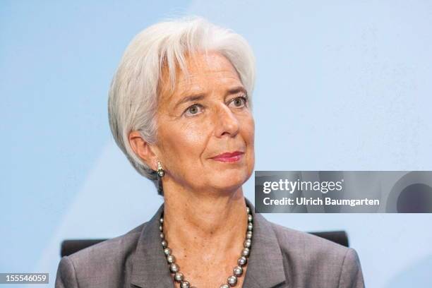 Christine Lagarde, Managing Director of the International Monetary Fund, IWF, during the press conference in the federal chancellory on October 30,...