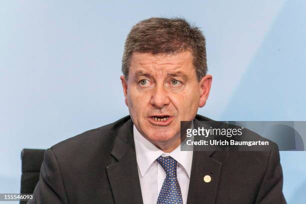Guy Ryder, director-general of the International Labor Organisation ILO of the UN, during the press conference in the federal chancellory on October...